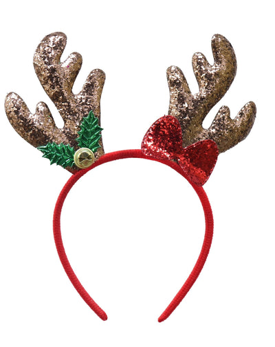 COMING SOON - HEADBAND GLITTER ANTLERS w/HOLLY BOW