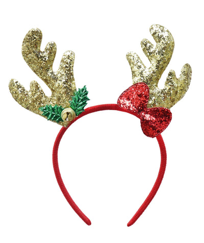 COMING SOON - HEADBAND GLITTER ANTLERS w/HOLLY BOW