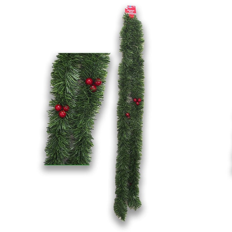 COMING SOON - 2.4m CHUNKY GREEN TINSEL WITH BERRIES