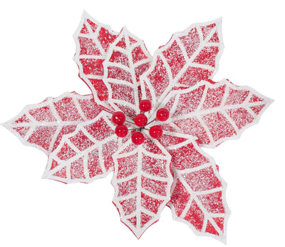 POINSETTIA FROSTED HOLLY CLIP