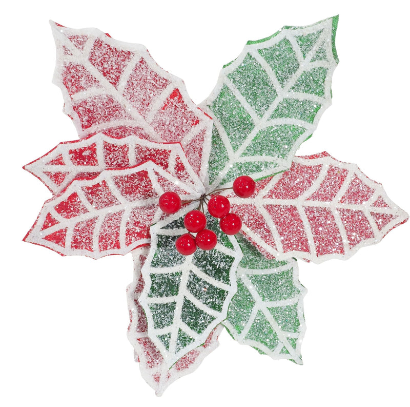 POINSETTIA FROSTED HOLLY CLIP
