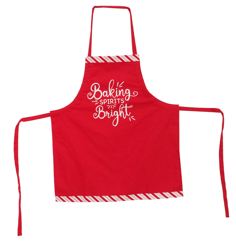 Red Cotton Apron - Candy Cane Stripe Edge