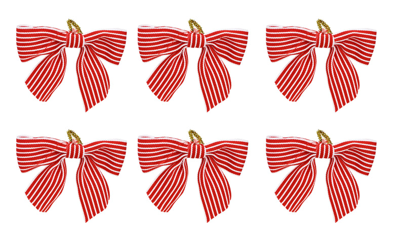 CANDY CANE BOWS w/WOVEN STRIPE 6pk