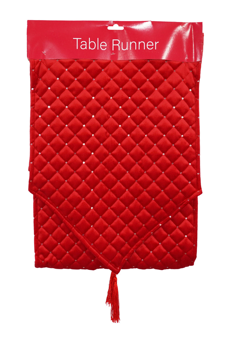 VELVET QUILTED TABLE RUNNER RED