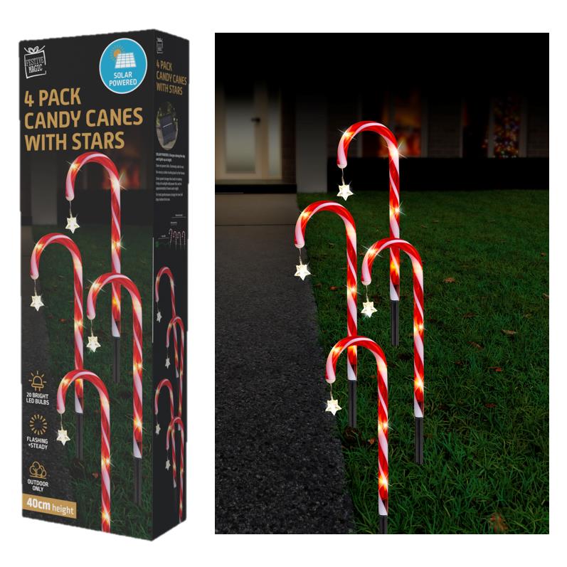 COMING SOON - SOLAR CANDY CANES w/STARS 4pk 40cm
