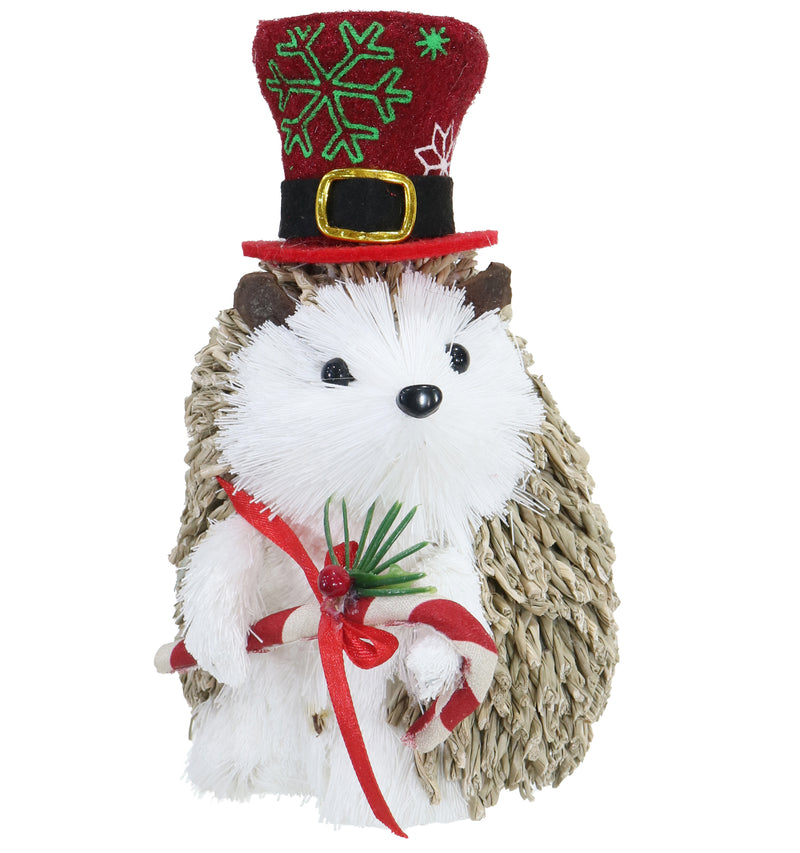 SISAL HEDGEHOG w/TOP HAT & CANDY CANE