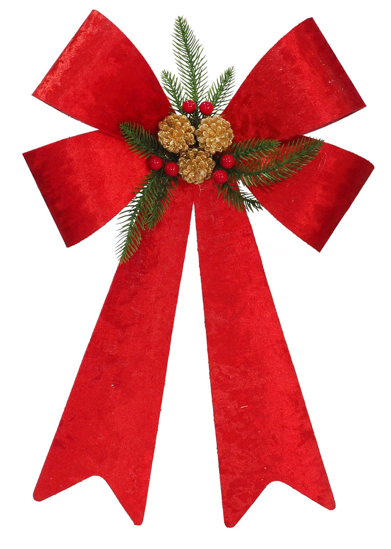 COMING SOON - CRUSHED VELVET BOW w/GOLD PINE DECO