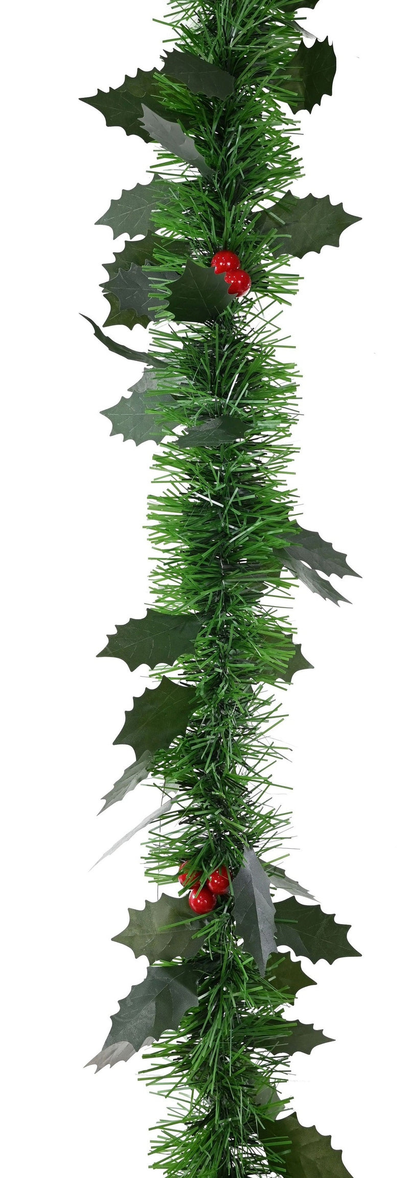 Green Holly Tinsel Garland with Berries - 2m