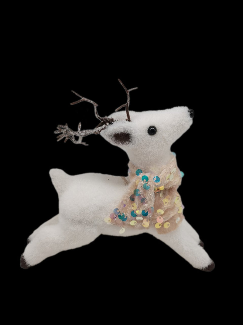 WHITE HANGING REINDEER w/CHAMPAGNE SCARF DECORATION