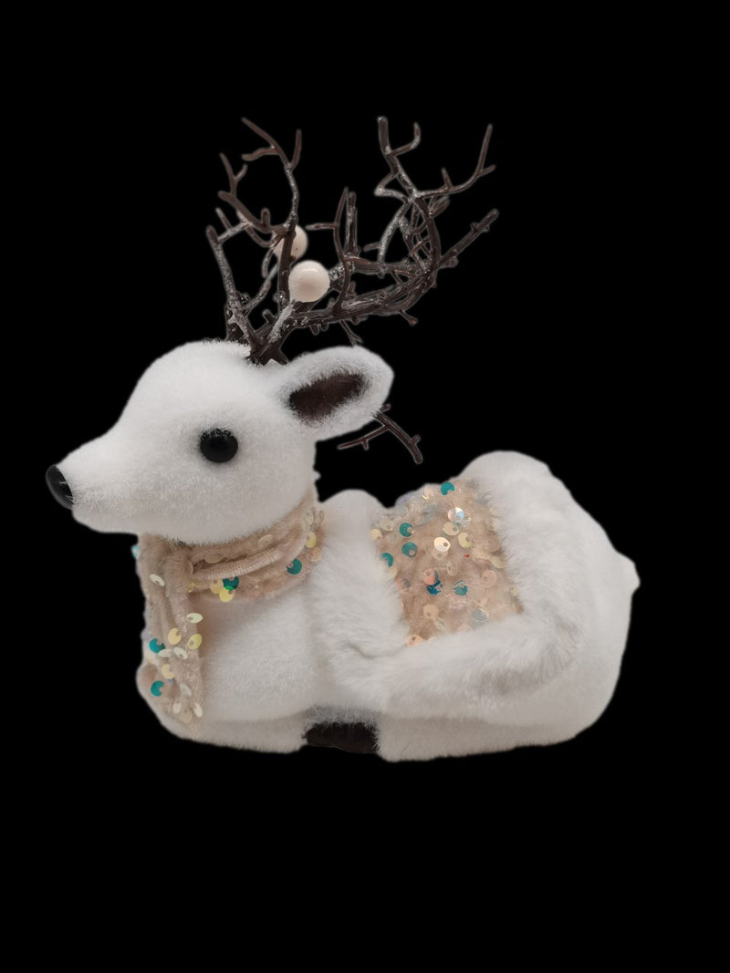 WHITE LYING DEER WITH CHAMPAGNE SCARF