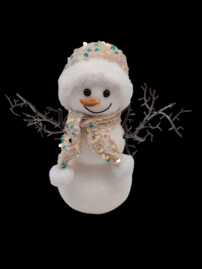 22cm SNOWMAN WITH CHAMPAGNE SCARF & HAT