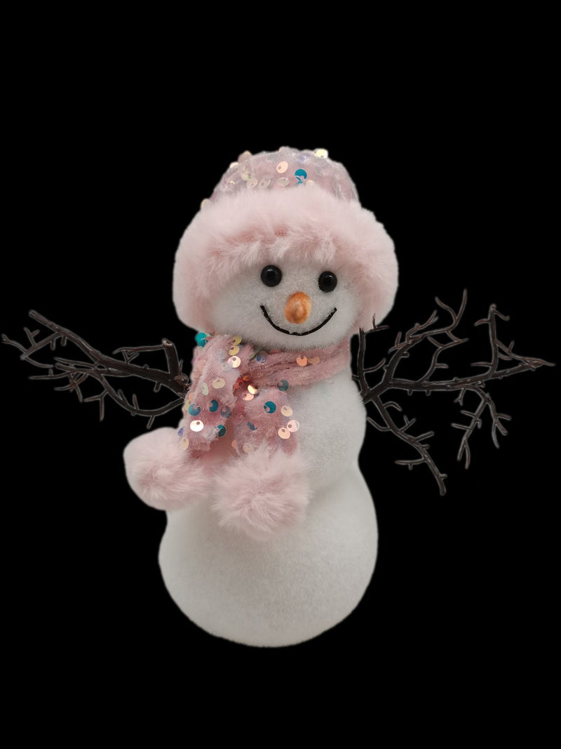 22cm SNOWMAN w/PINK SCARF & HAT
