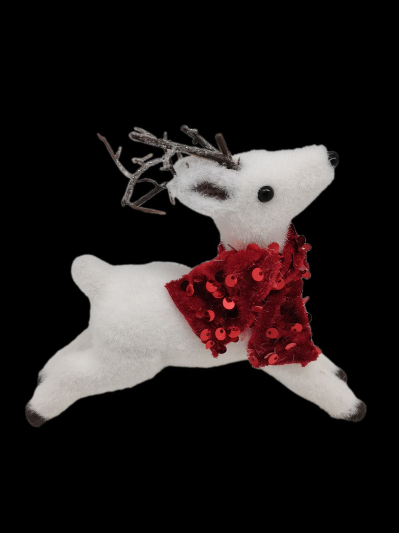 WHITE HANGING REINDEER w/RED SCARF DECORATION