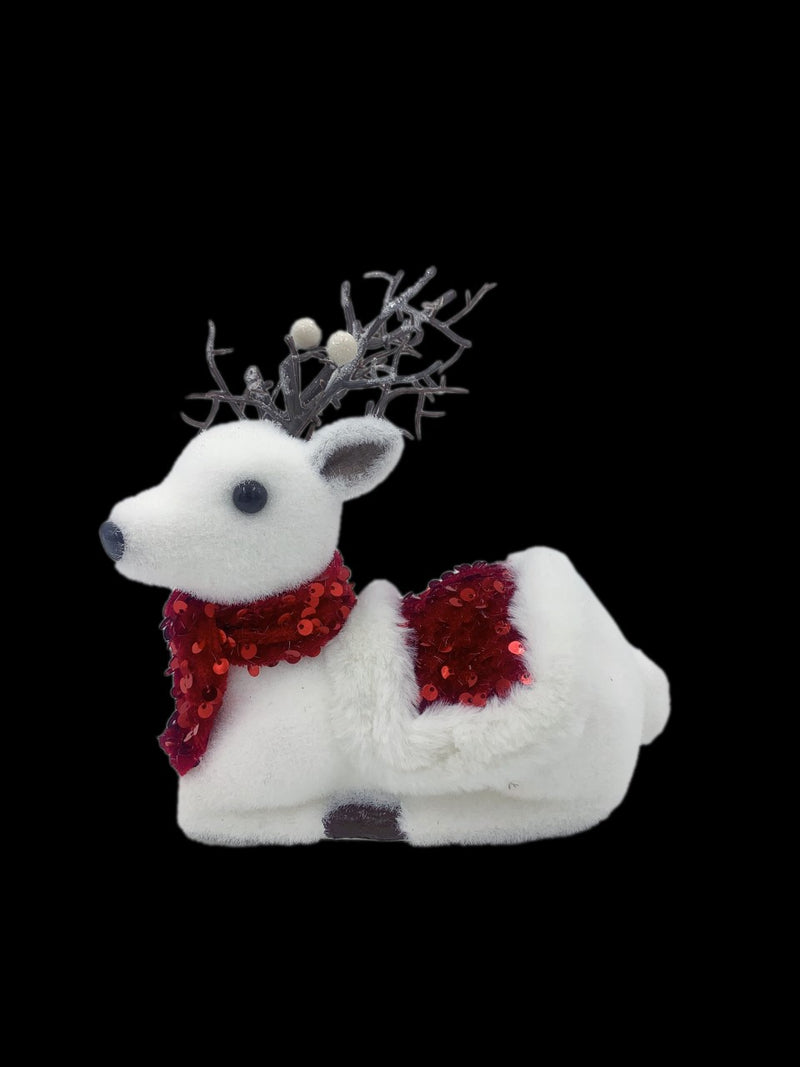 17cm WHITE LYING DEER WITH RED SCARF
