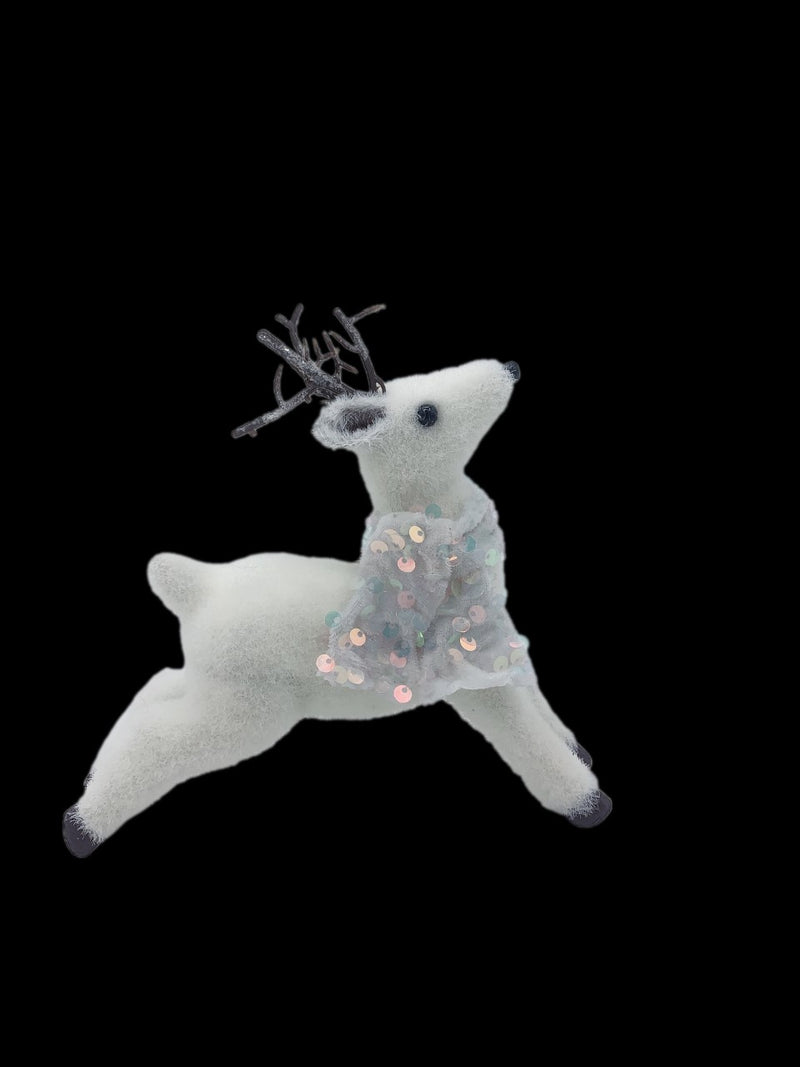 WHITE HANGING REINDEER WITH WHITE SCARF DECORATION