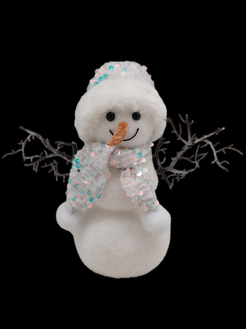 22cm SNOWMAN WITH WHITE SCARF & HAT