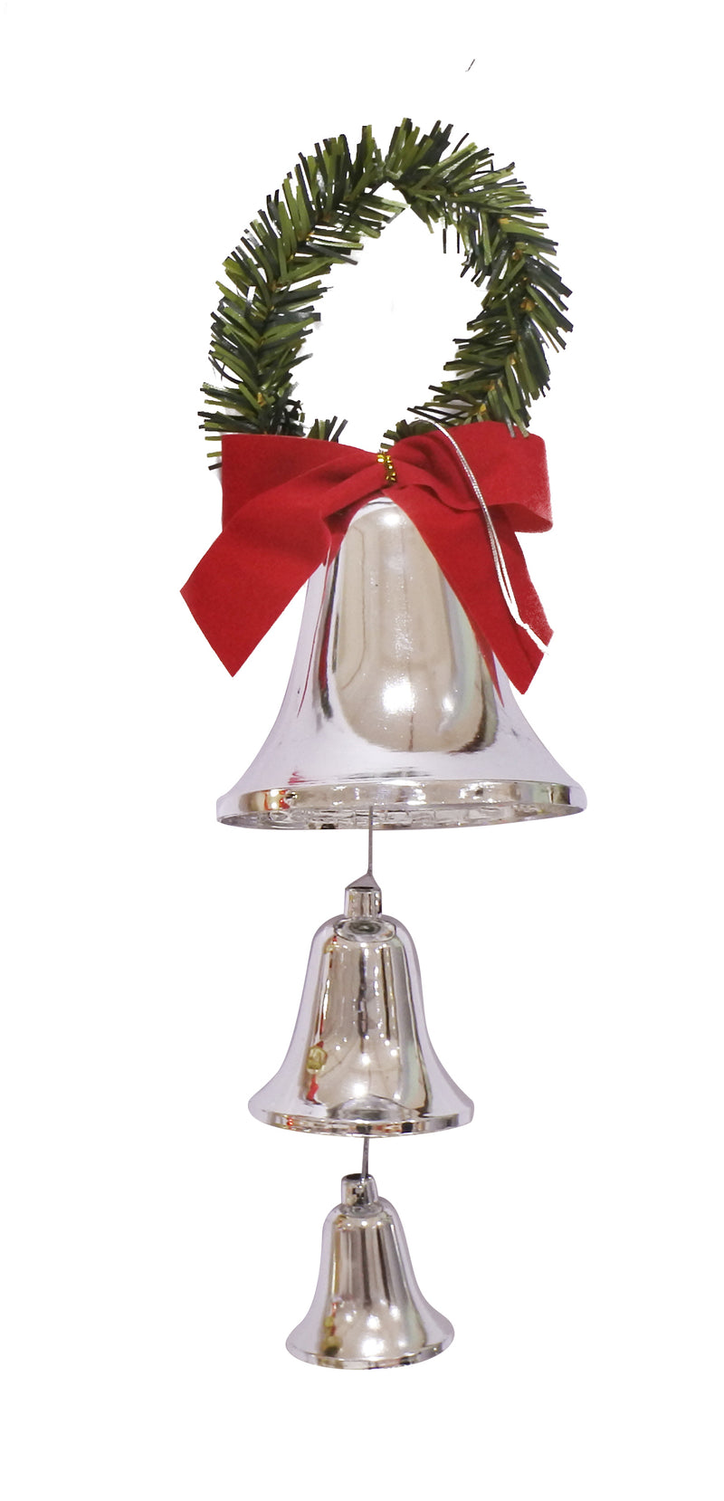 3pc SHINY BELLS WITH BOW & TINSEL HANGER