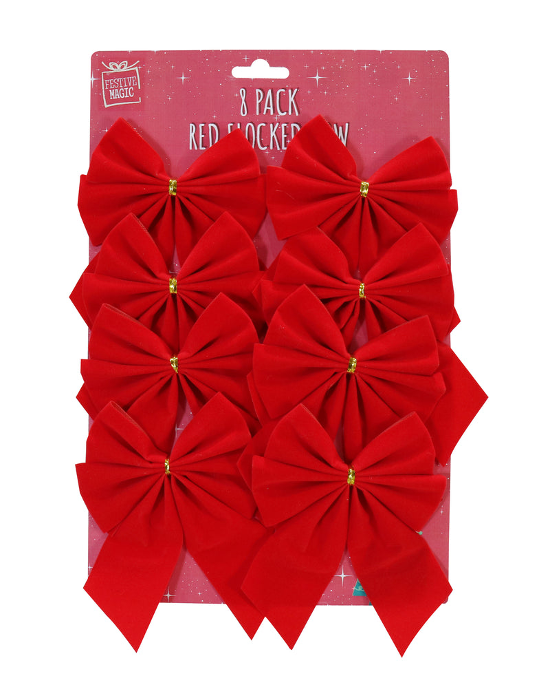 8pk RED FLOCKED BOW