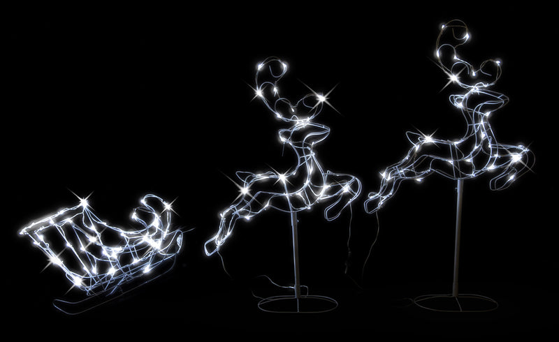 LED SOLAR LEAPING REINDEERS & SLEIGH