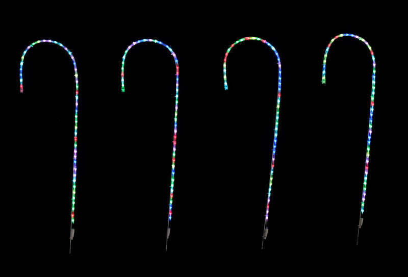 100cm RGB LIGHTSHOW CANDY CANE STAKES 4PC