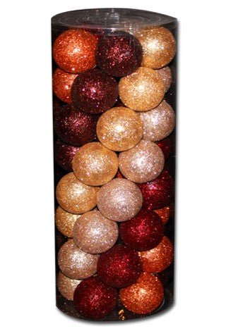 60mm x 40pc GLITTER BAUBLES - AUTUMN COLOURS