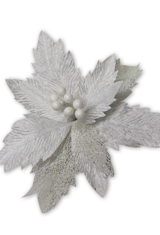 40cm VELVET & LACE LEAF POINSETTIA - WHITE