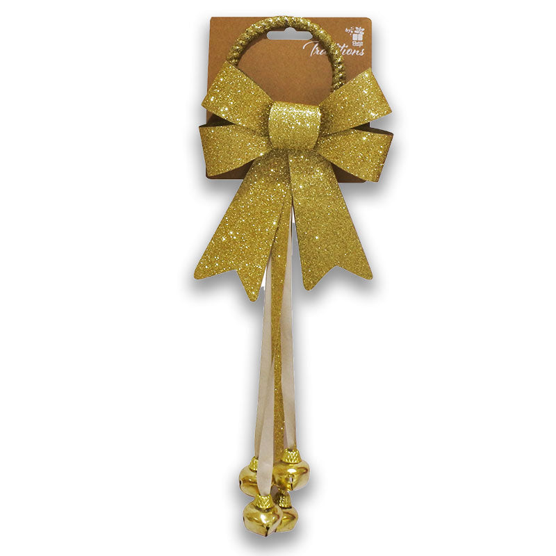 DOOR BOW GLITTER  WITH 4 NUTBELLS - GOLD