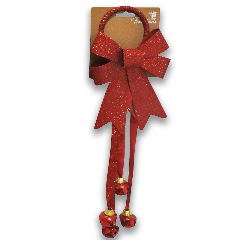 DOOR BOW GLITTER  WITH 4 NUTBELLS - RED