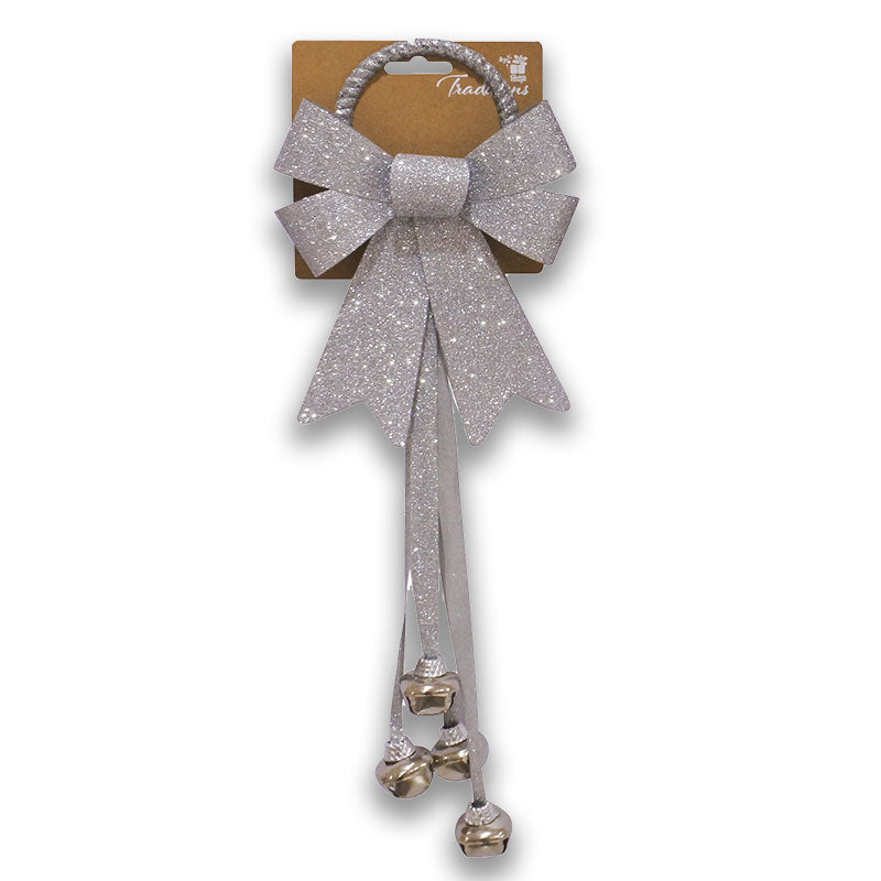DOOR BOW GLITTER  WITH 4 NUTBELLS - SILVER