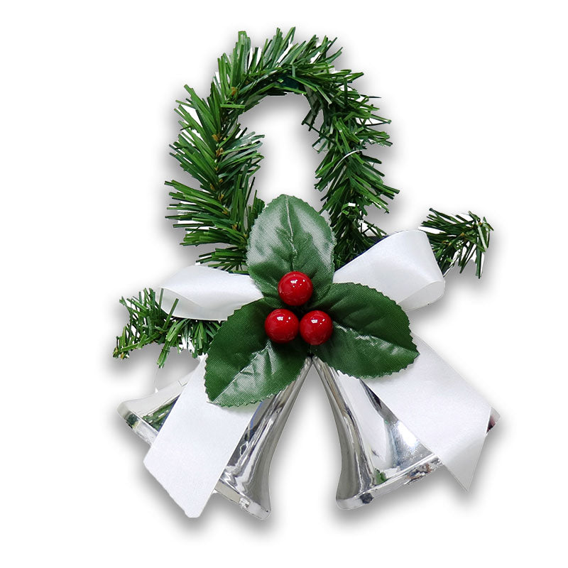 TWIN HANGING BELLS & HOLLY - SILVER