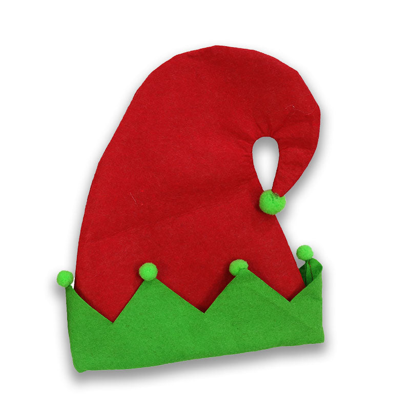 CURLY FELT ELF HAT WITH POM POMS - RED