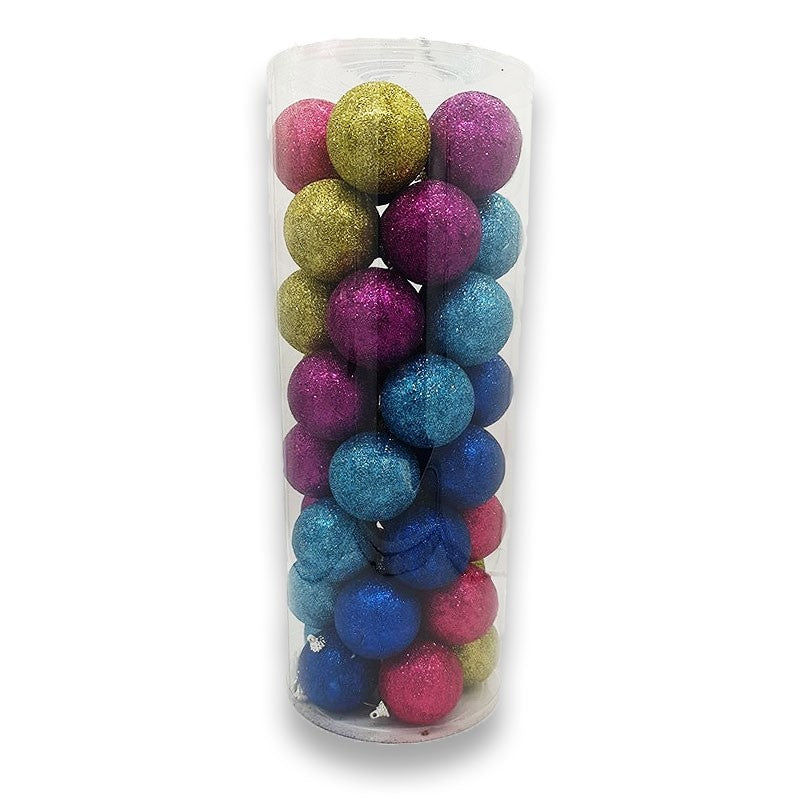 60mm x 40pc GLITTER BAUBLES - CANDY COLOURS