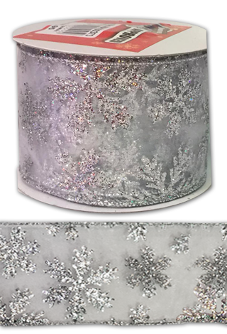 RIBBON SILVER SNOWFLAKES 9m