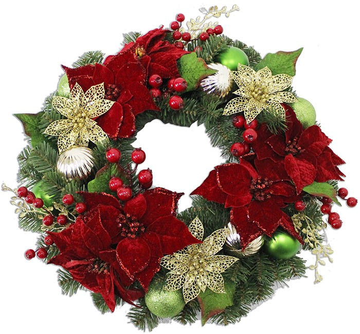 24" DECORATED POINSETTIA WREATH