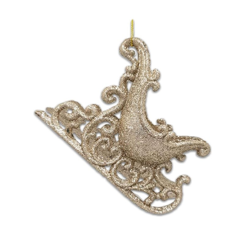 10cm GLITTER SLEIGH ORNAMENT - CHAMPAGNE