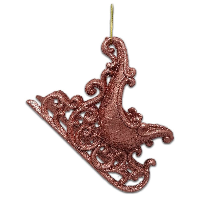 10cm GLITTER SLEIGH ORNAMENT - DUSTY PINK