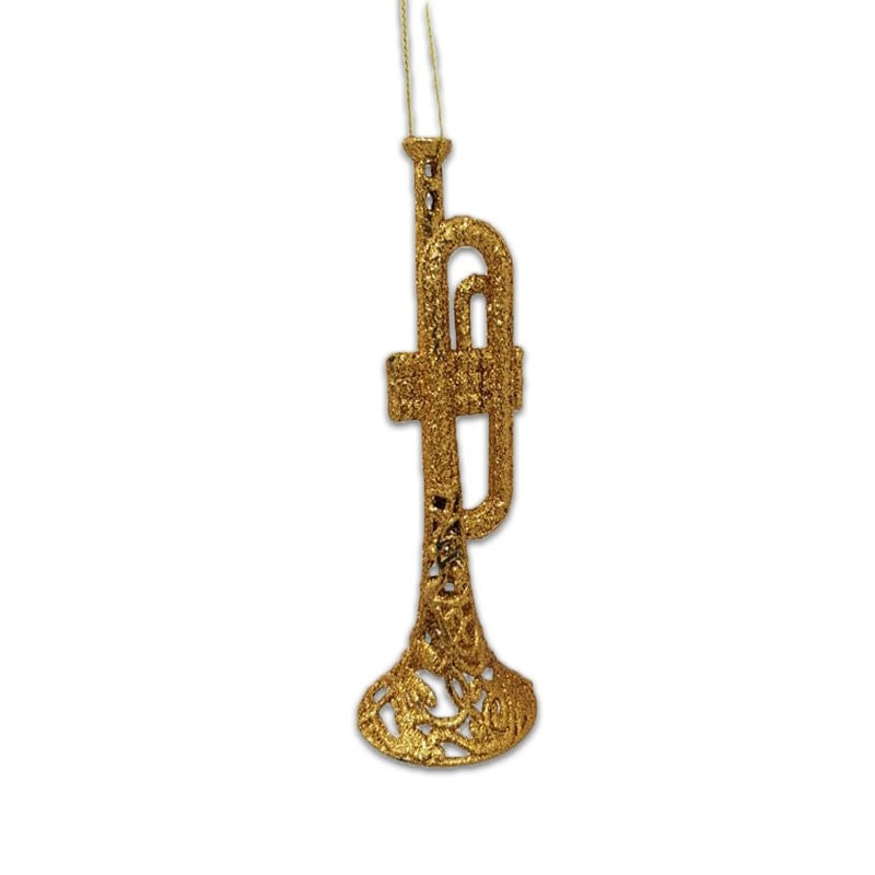 15cm GLITTER TRUMPET ORNAMENT - GOLD