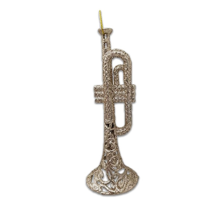 15cm GLITTER TRUMPET ORNAMENT - CHAMPAGNE