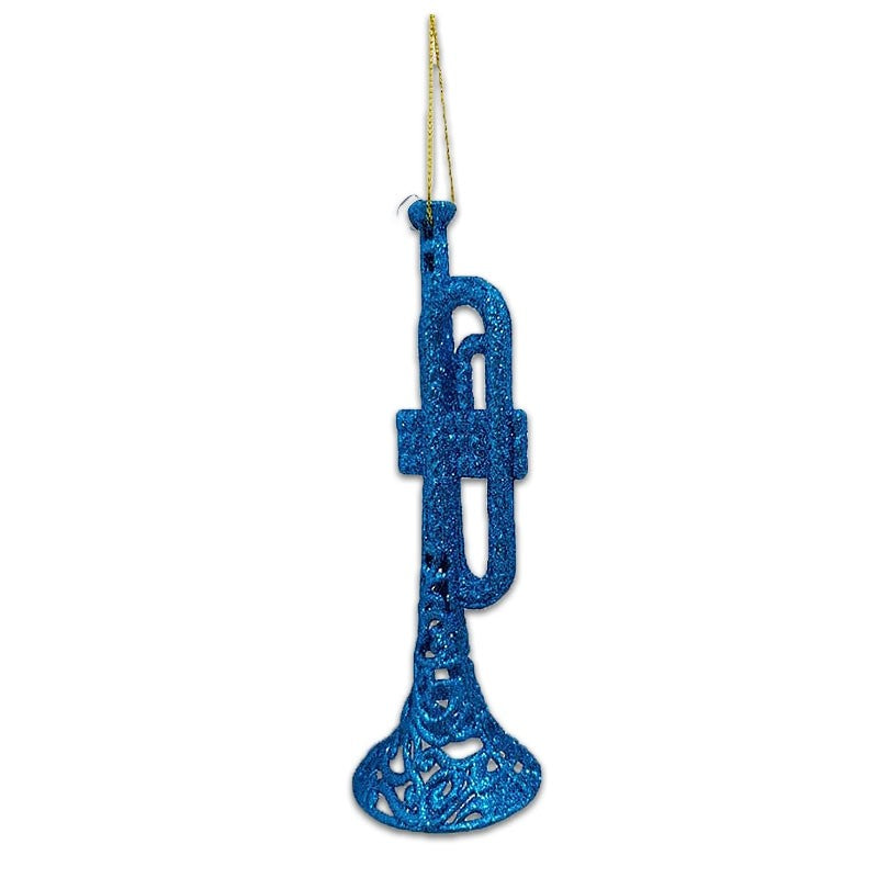 15cm GLITTER TRUMPET ORNAMENT - PEACOCK BLUE