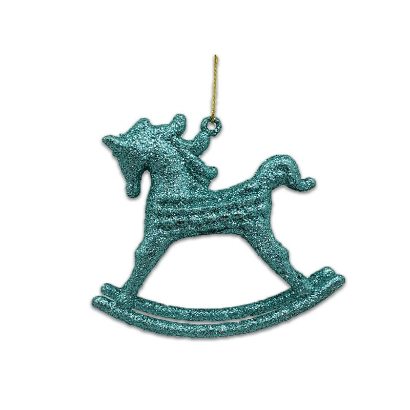 10cm GLITTER ROCKING HORSE ORNAMENT - TIFFANY BLUE