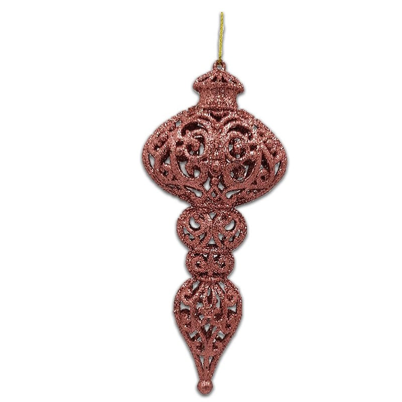 15cm GLITTER HOLLOW WATERDROP ORNAMENT - DUSTY PINK