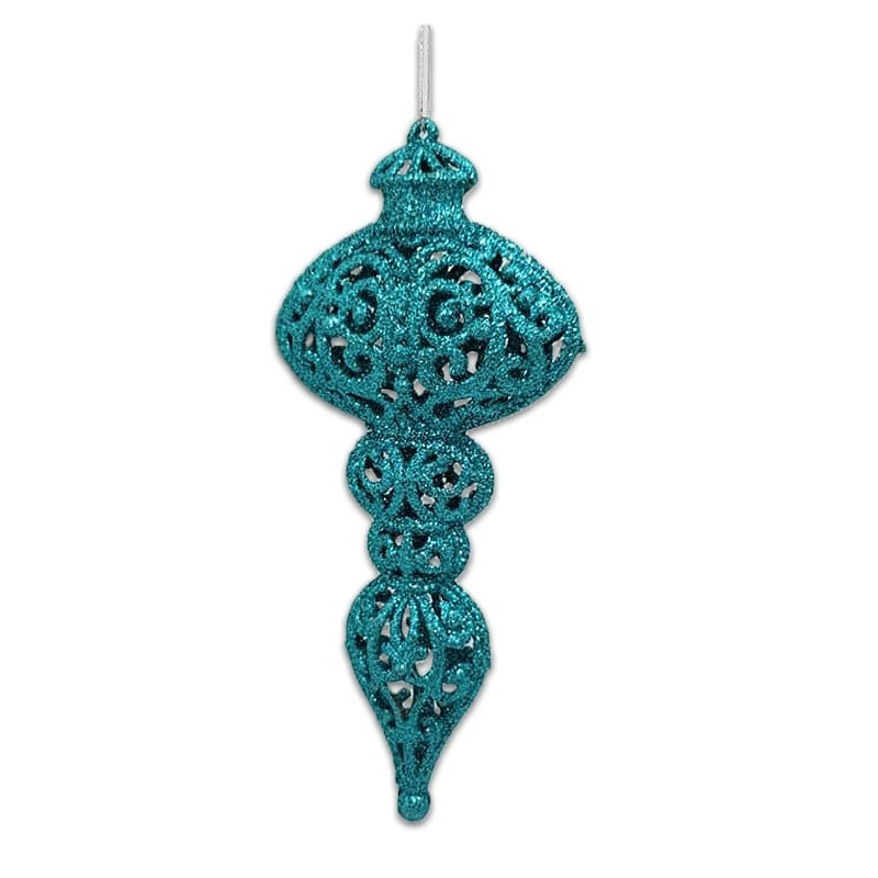 15cm GLITTER HOLLOW WATERDROP ORNAMENT - TIFFANY BLUE