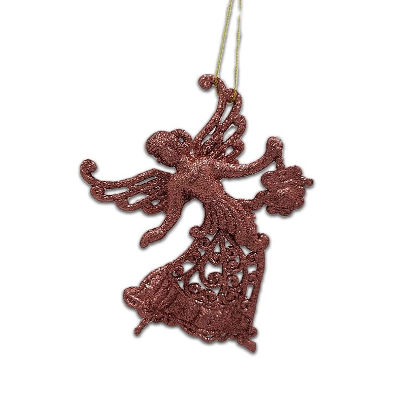 12cm GLITTER ANGEL ORNAMENT - DUSTY PINK