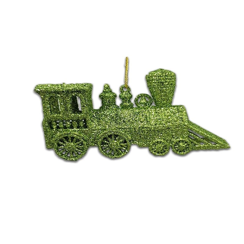 7cm GLITTER TRAIN ORNAMENT - APPLE GREEN