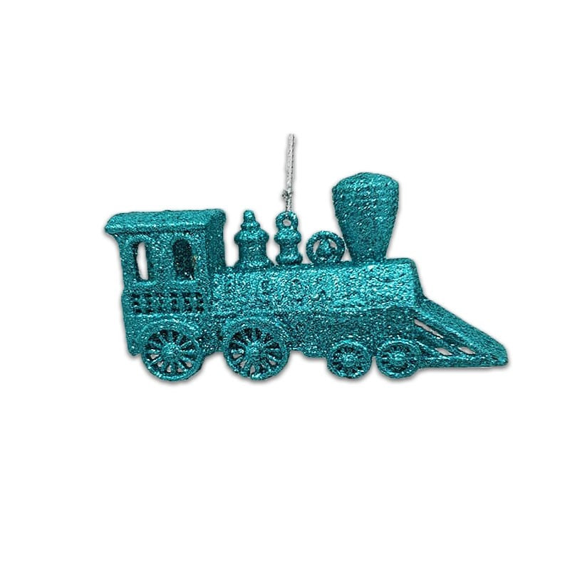 7cm GLITTER TRAIN ORNAMENT - TIFFANY BLUE