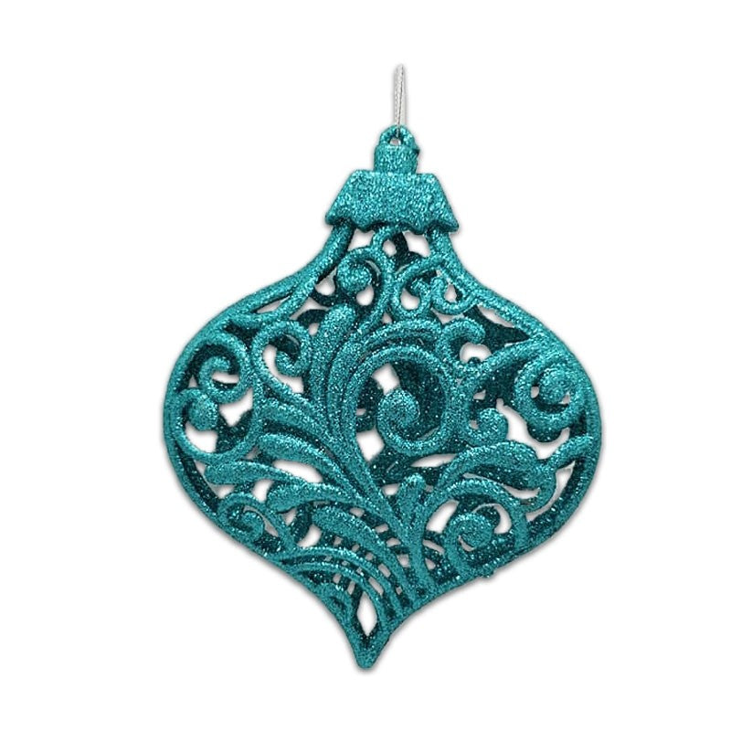 15cm GLITTER HOLLOW FILIGREE BAUBLE ORNAMENT - TIFFANY BLUE