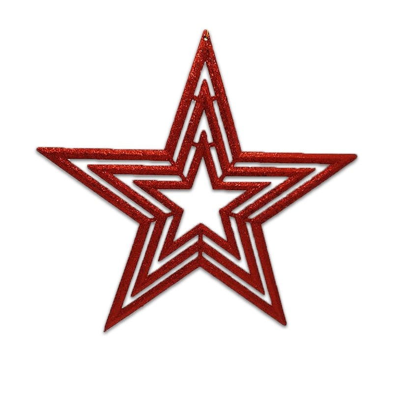 30cm GLITTER 3 LAYER STAR - RED