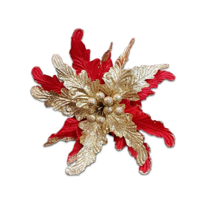 30cm POINSETTIA RED w/GOLD GLITTER