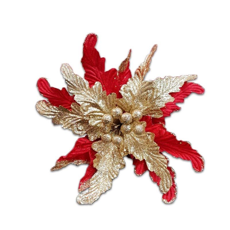 30cm POINSETTIA RED WITH GOLD GLITTER