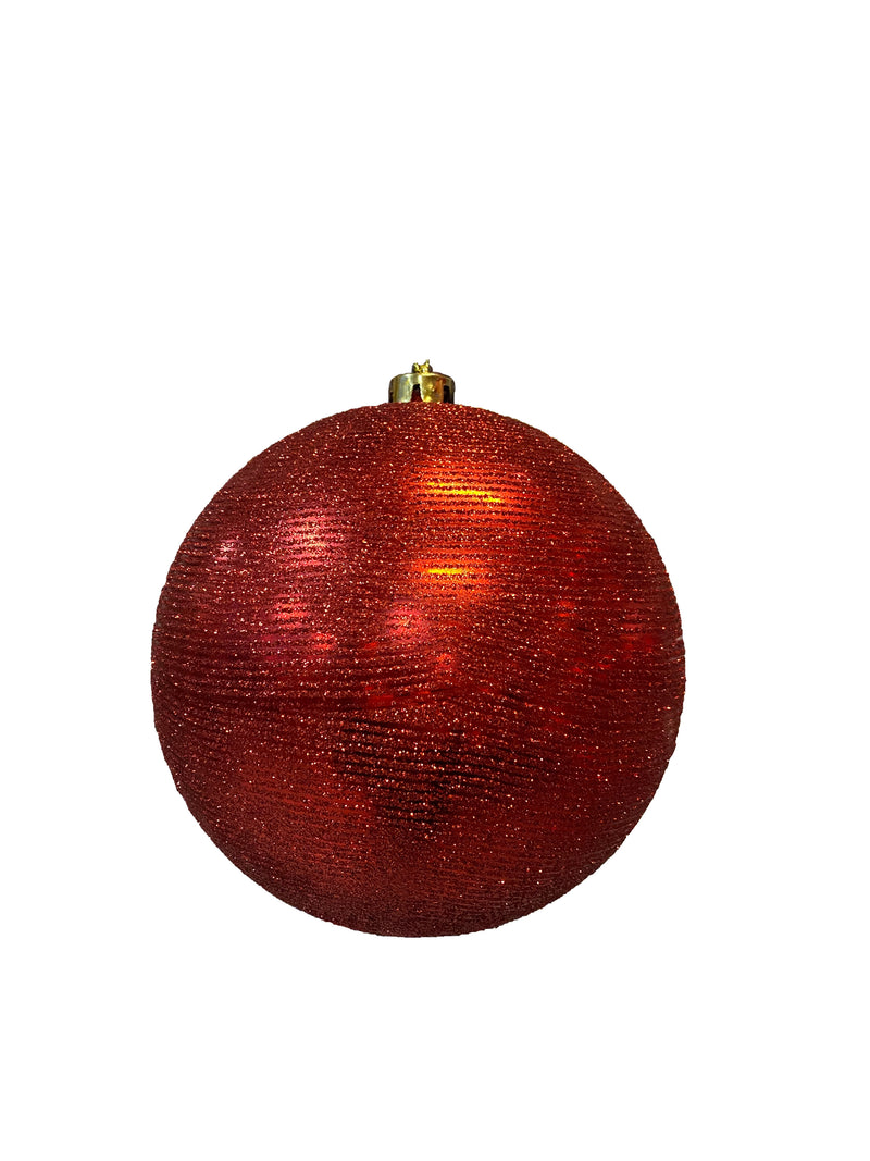 COMING SOON - 20cm SHINY BAUBLE WITH GLITTER STRIPE - RED
